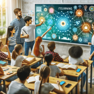 Students engaging with a smart whiteboard in a classroom.